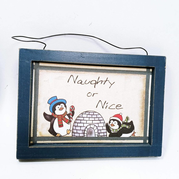 Vintage Christmas Snowman & Penguin Framed Wall Art Set of 2 ( cb y) - Picture 3 of 3